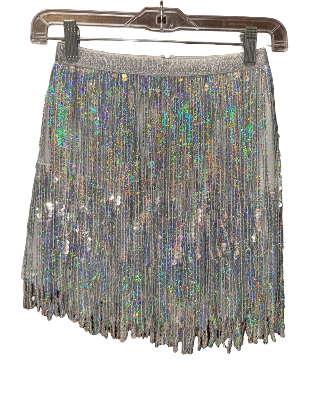 Holographic Sequin Fringe Mini Skirt - Shimmering Silver Party Skirt